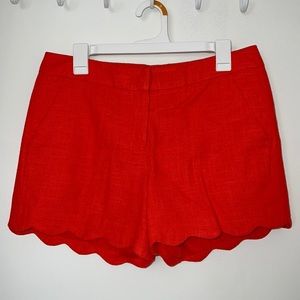 Vibrant coral scalloped shorts